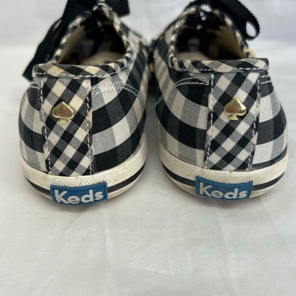 Kate Spade x Keds black and cream checkered tennis shoes with ribbon laces. - Picture 7 of 10